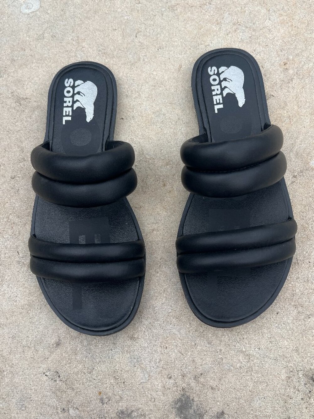 SOREL Women's Black Leahter Ella II Puff Slide Sandals - Size 7.5